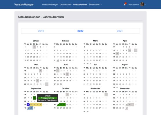 Kalenderansicht im Vacation Manager