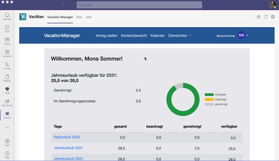 Vacation Manager in Microsoft Teams integriert